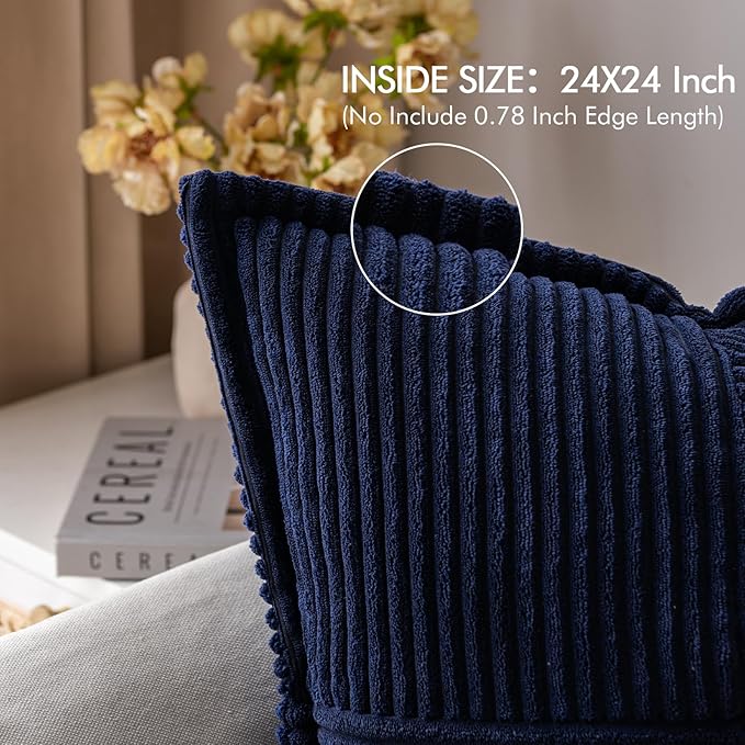 MIULEE Navy Blue Corduroy Decorative Euro Sham Pillow Covers 24x24 Inch - Image 2