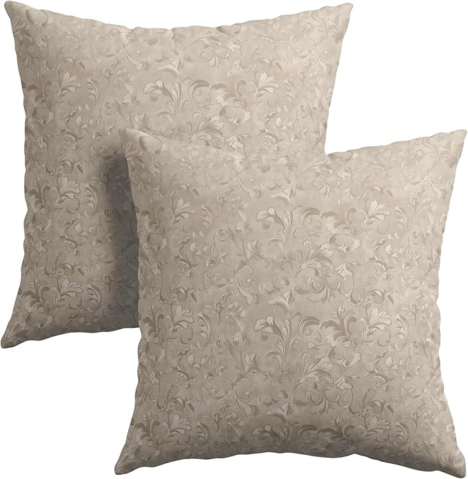 2 PCS Decorative Rustic Floral Throw Pillow Cover 16X16 Inch Pale Brown Block by Granbey