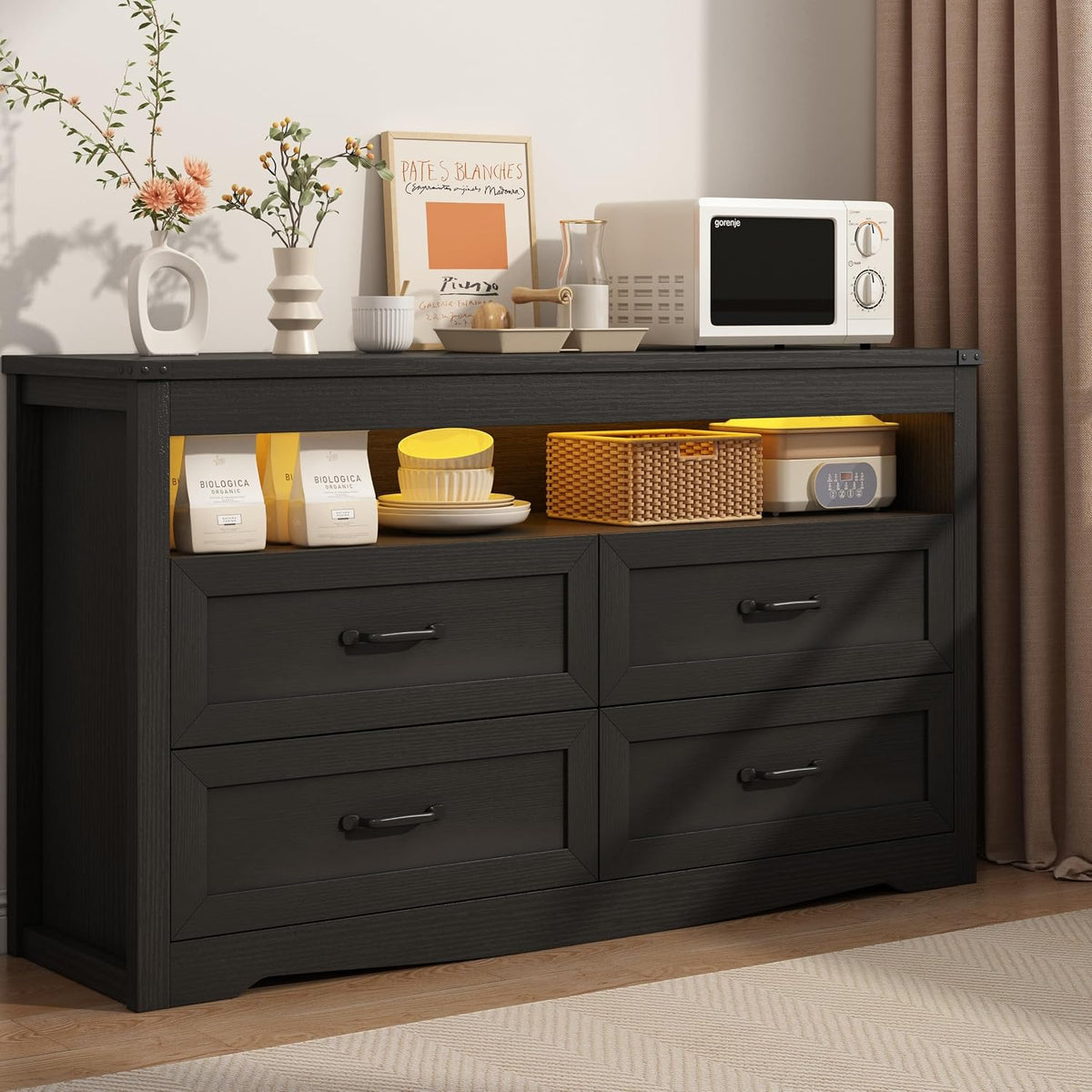 wodeer black dresser for bedroom, wood 4 drawer, main product view