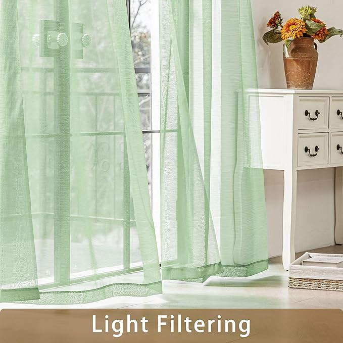 Sage Green Sheer Curtains 72 Inches Long, Privacy Semi Sheer Curtains - Image 3