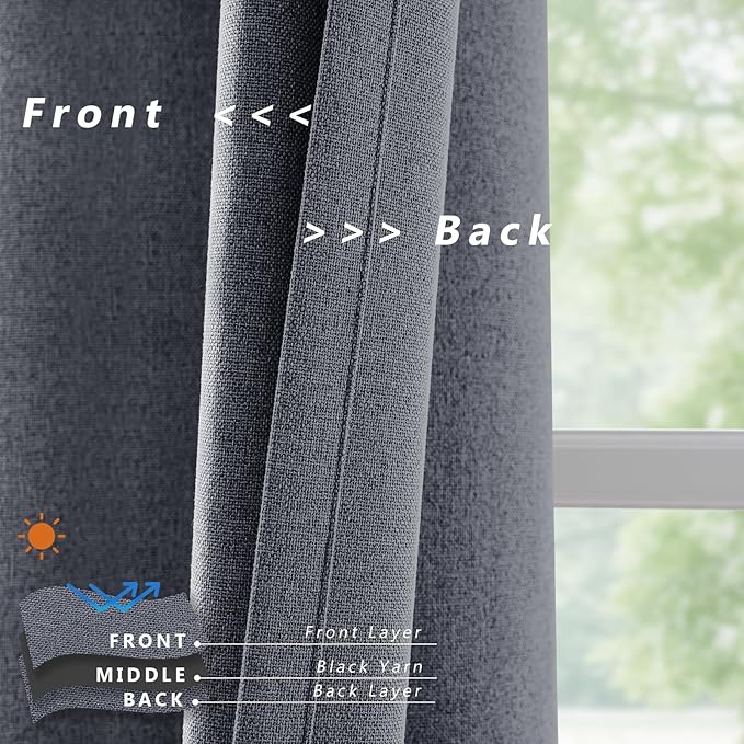 Linen 100% Blackout Curtains for Bedroom, Back Tab/Rod Pocket Curtain for - Image 5