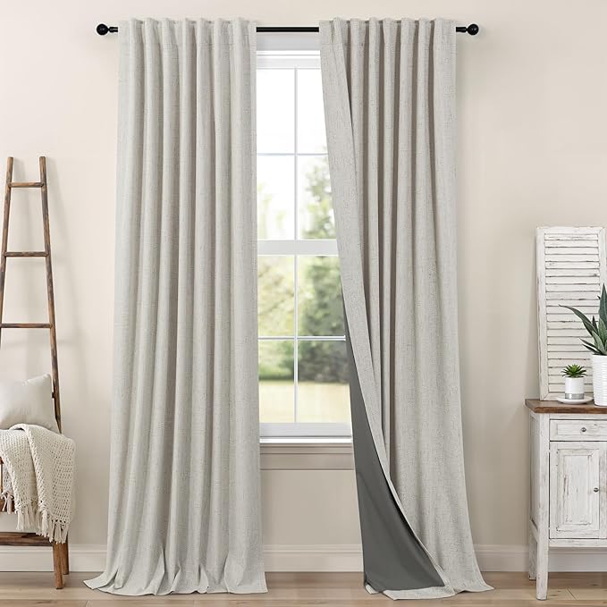 Linen Blackout Curtains 84 Inch Length 2 Panels Set by Pitalk