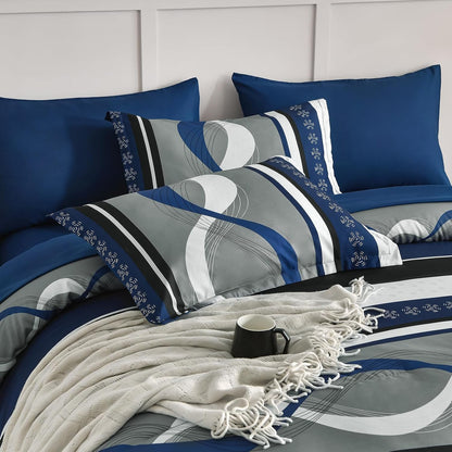 anibedding king size comforter set,navy blue boho bed, front angle view