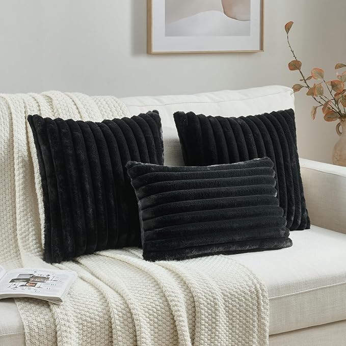 FUTEI Black Throw Pillow Covers Set of 2, 12x20 Inch Striped Texture Lumbar - Image 4