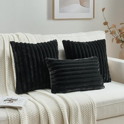 FUTEI Black Throw Pillow Covers Set of 2, 12x20 Inch Striped Texture Lumbar - Image 4