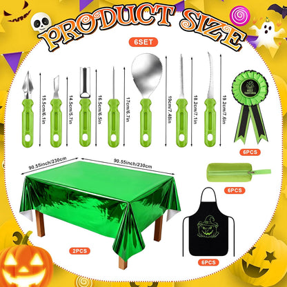 LemonRoad 20 Pcs Halloween Pumpkin Carving Kit Includes 6 Carving Tools, 2 Tablecloth, 6 Awards Ribbon, 6 Apron, Halloween Decor for Pumpkin Party supplies