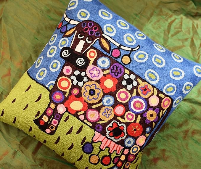 Cow Pillow Cover Karla Gerard Animal Cow-Themed Throw Kids Room Pillowcase Blue - Image 3
