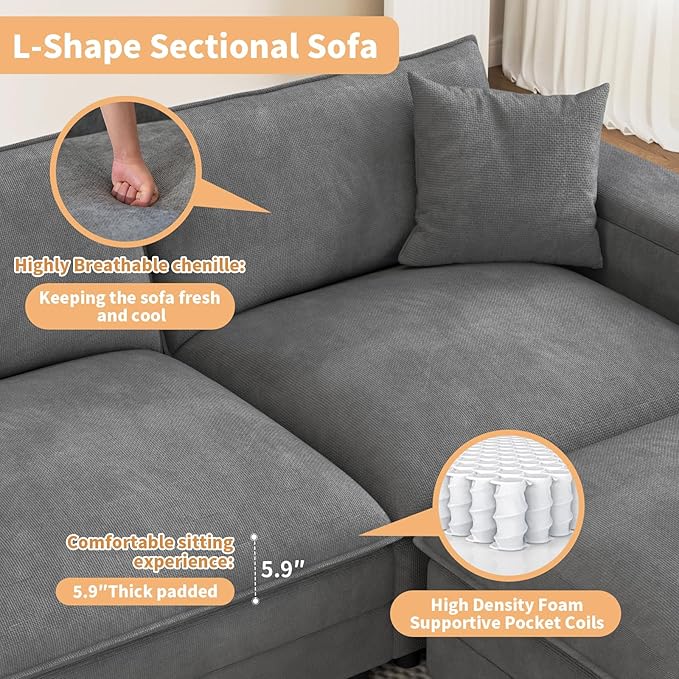 148.7" L Shaped Cloud Sofa Couch - Image 4