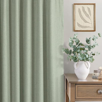 Light Sage Green Linen Textured Blackout Curtains 102 Inch Length 2 Panel Back - Image 7