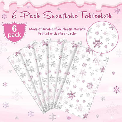 6 Pcs Christmas Snowflake Party Tablecloths Decorations, Plastic Pink Winter - Image 4