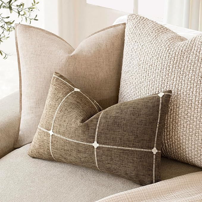 Foindtower Pack of 2 Decorative Faux Linen Jacquard Check Throw Pillow Covers - Image 5