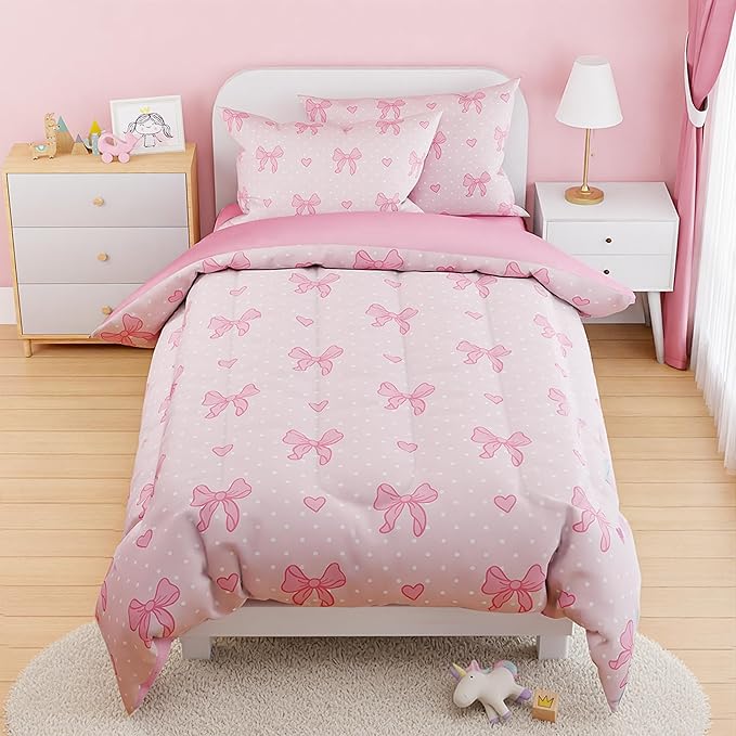 SANDJEST Bow Comforter Set Twin Size 68x86in by SANDJEST