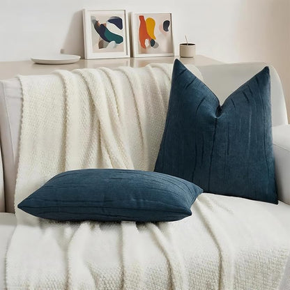 HAUSSY Navy Blue Throw Pillow Covers 22x22 Inch Set of 2, Boho Embossed Striped - Image 5