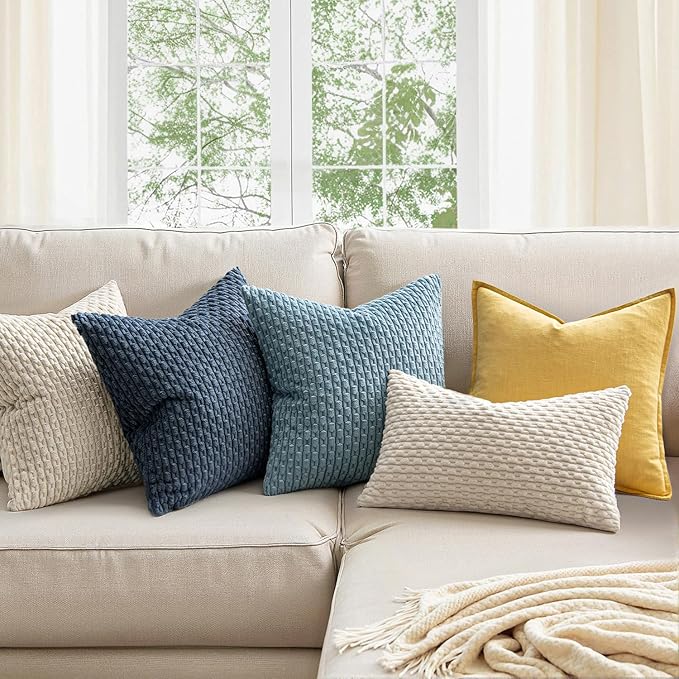 MIULEE Pack of 2 Decorative Throw Pillow Covers 22x22 Inch Soft Boho Striped - Image 4