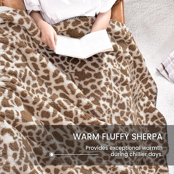 PHF Giraffe Print Sherpa Fleece Throw Blanket - Image 5