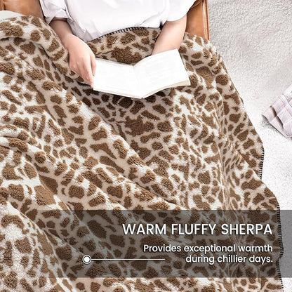 PHF Giraffe Print Sherpa Fleece Throw Blanket - Image 5