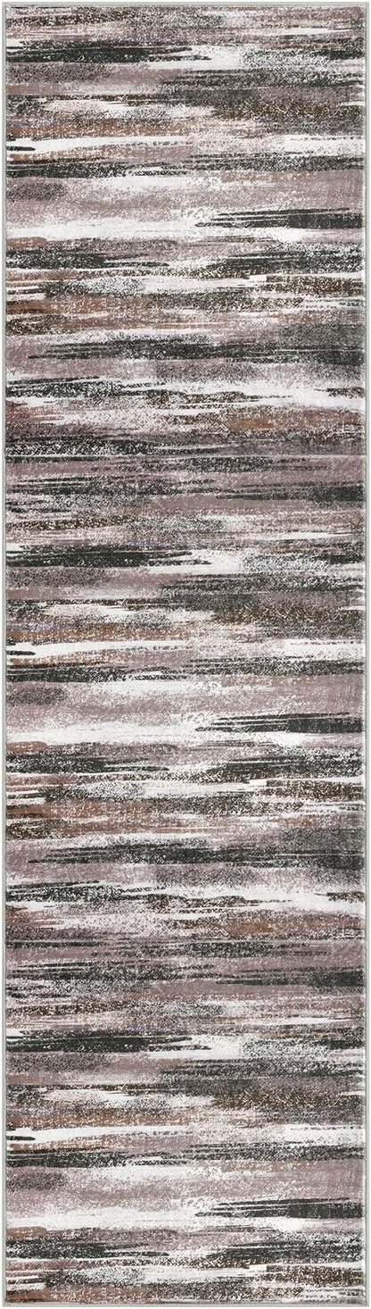 Modern Abstract Bedroom Runner Rug 2x7, Dark Light Brown White Washable Kitchen - Image 8