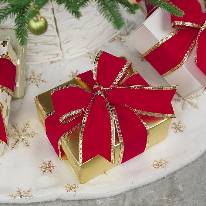 MEEDEE 2.5 Inch Red Velvet Christmas Ribbon 10 Yards Velvet Wired Ribbons - Image 4