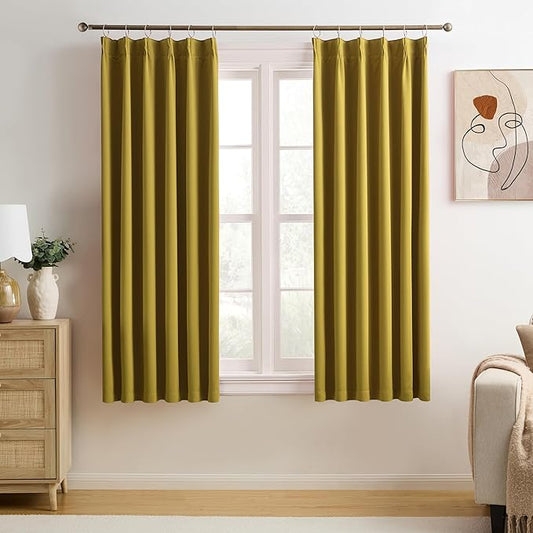 KEQIAOSUOCAI Yellow Pinch Pleated Curtains 72 Inch Length 2 Panels Set Noise by KEQIAOSUOCAI