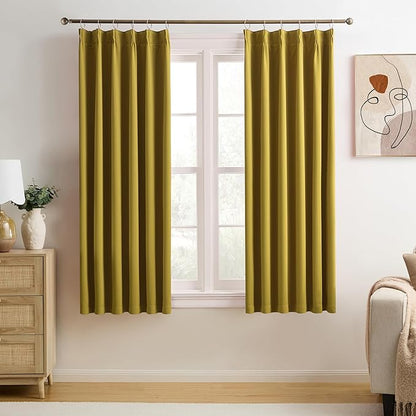 KEQIAOSUOCAI Yellow Pinch Pleated Curtains 45 Inch Length 2 Panels Set Noise by KEQIAOSUOCAI