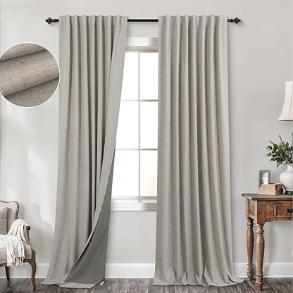 KOUFALL 94 Inch Long Blackout Curtains, Boho Taupe Linen Black Out Pleated by KOUFALL