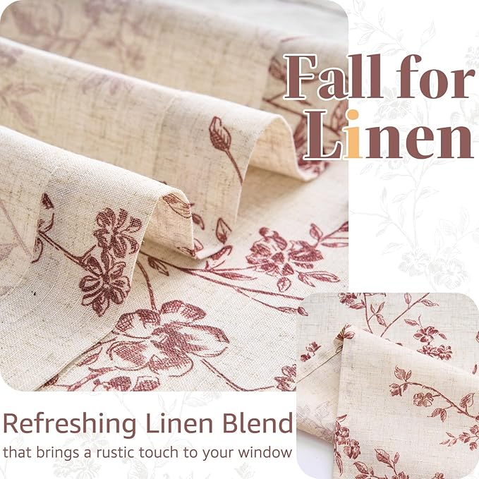 jinchan Floral Kitchen Curtains 30 Inch Christmas Decor Linen Tier Curtains - Image 5
