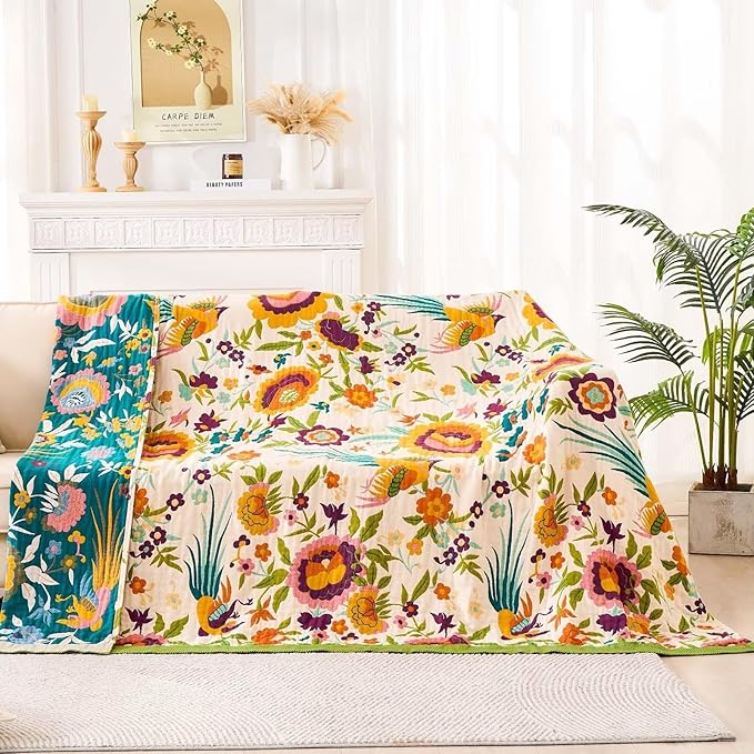 Boho Throw Blanket for Bed, 100% Cotton Soft Rustic Quilt Fall Blanket - Image 2