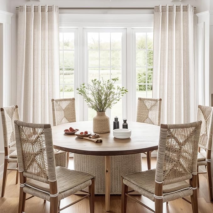 Beige Faux Linen Curtains 84 Inch Length 2 Panels - Image 7