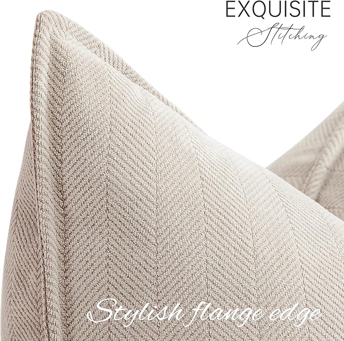 ZWJD Beige Lumbar Pillow Covers 12x20 Set of 2 Chenille Throw Pillow Covers - Image 2
