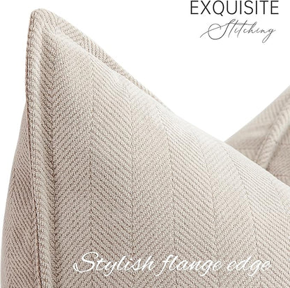 ZWJD Beige Lumbar Pillow Covers 12x20 Set of 2 Chenille Throw Pillow Covers - Image 2