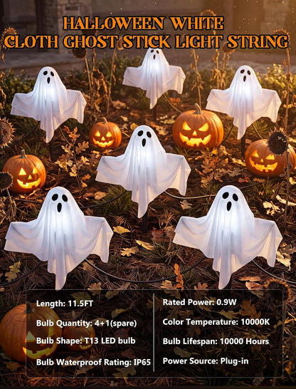 11.5FT Halloween Ghost Pathway Lights Outdoor, 4 Pack LED Lawn Stake Lights