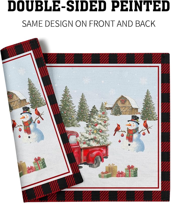 Giwawa Christmas Truck Placemats Set of 4 Winter Snowman Xmas Trees Place Mat - Image 5