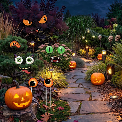 Junkin 12 Pcs Big Halloween Bush Eyes and Mouths, 4 Styles Yard Decorations