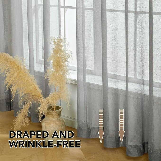 Deconovo Faux Linen Semi Sheer Curtains, 52x95 Inch Long, Light Filtering Voile - Image 4