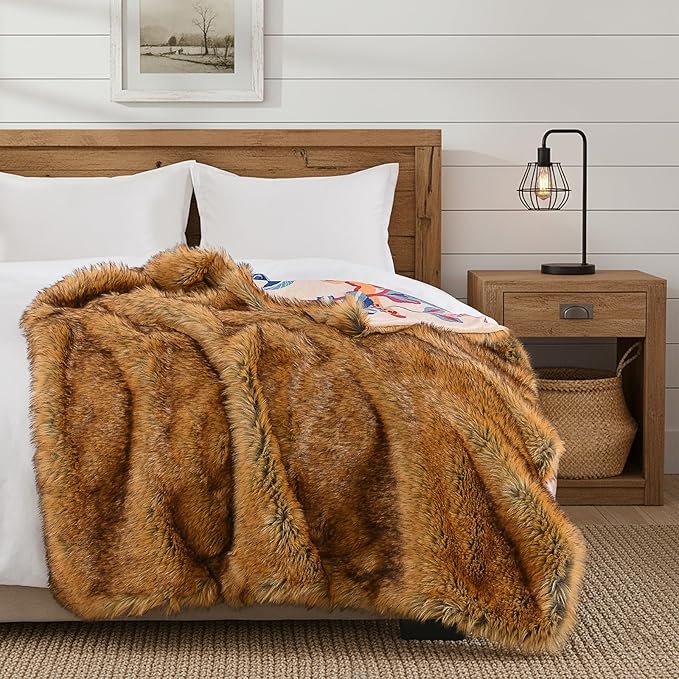 HORIMOTE HOME Reversible Faux Fur Throw Blanket, - Image 3