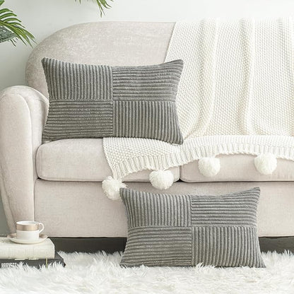 HWY 50 Gray Grey Corduroy Patchwork Throw Pillow Covers 12x20 Inch Rectangle - Image 6
