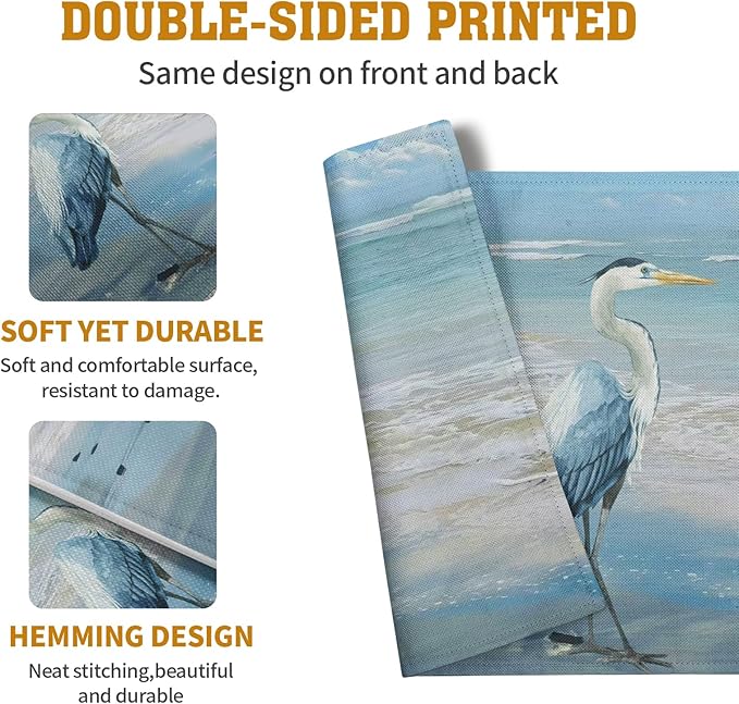 Blue Heron Placemats Set of 4 Summer Coastal Beach Pelican Placement Mats - Image 5