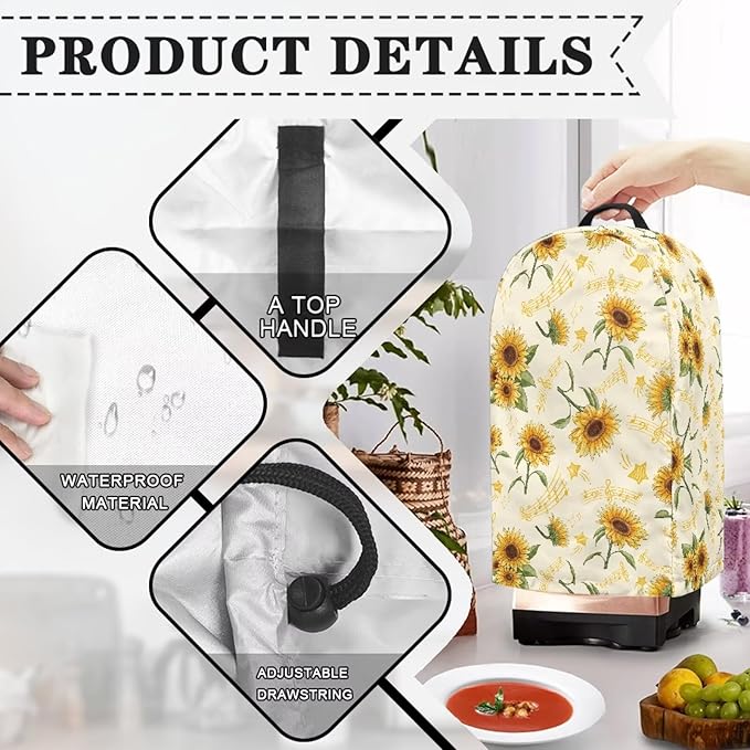 Blender Dust Cover, Sunflower Music Notes Stand Mixer or Coffee Maker Appliance - Image 4