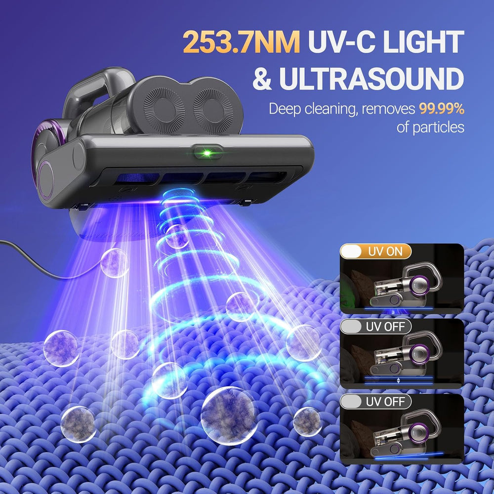 FEPPO Mattress Vacuum Cleaner, 16Kpa Bed Vacuum with 253.7nm UV-C Light