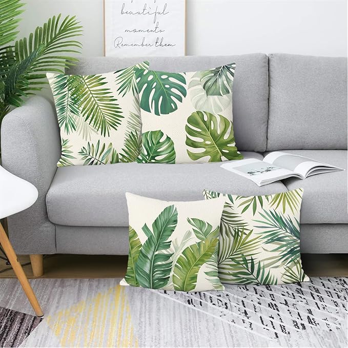 Bonhause Tropical Leaves Throw Pillow Covers 18 x 18 Inch Green Palm Leaf - Image 2