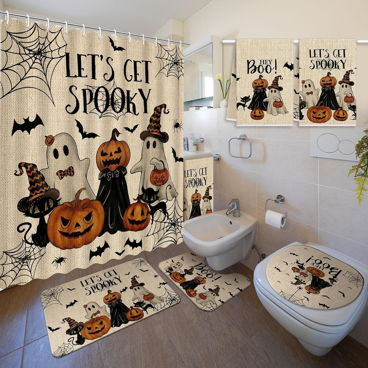 nuanchu 6 pcs halloween shower curtain set with, main product view