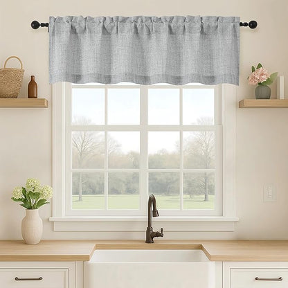 OVZME Grey Valance for Windows, Light Filtering Faux Linen Textured Small Short by OVZME
