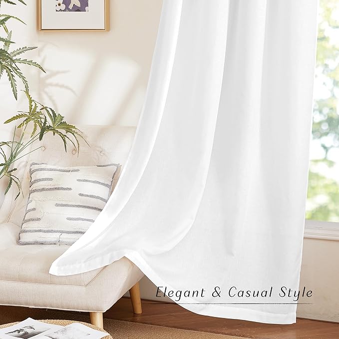 NICETOWN White Linen Curtains 96 inches Long, Grommet Thick Linen Flax Drapes - Image 5