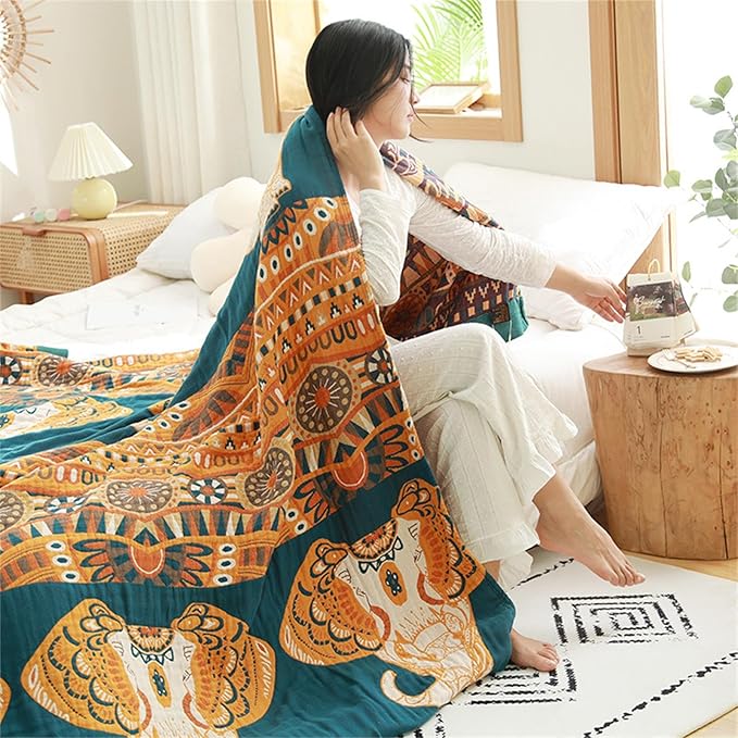 100% Cotton Boho Throw Blanket 80''x90'' Muslin Throw - Image 4