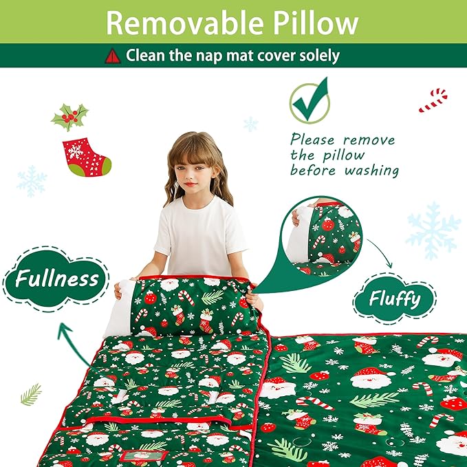 Toddler Nap Mat with Pillow and Blanket, Extra Large Rolled Napping Mats - Image 8