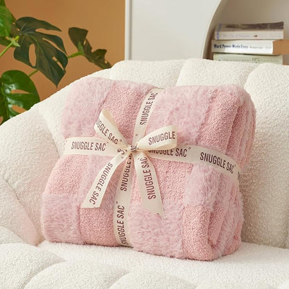 Snuggle Sac Checkered Throw Blanket, Fluffy Faux Fur Knitted - Image 6