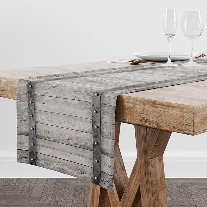 Wooden Barn Doors Table Runner Wood Rustic Farm Farmhouse Country Retro Metal - Image 2