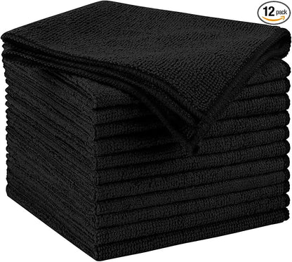 AIDEA Microfiber Cleaning Cloth Black 12PK, Microfiber Towels by AIDEAHOME