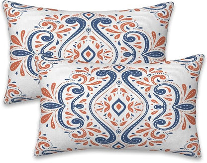 Throw Pillow Covers Blue and Orange Floral Pillow Covers 20x12 Inch Set of 2 by Naqiuli