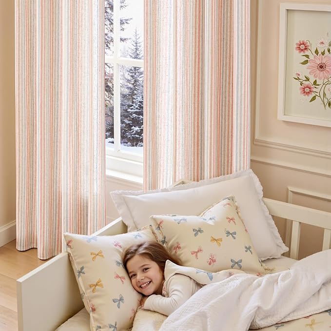 Vangao Linen Striped Nursery Curtains Boho Tickingstripe Light Filtering Window - Image 4
